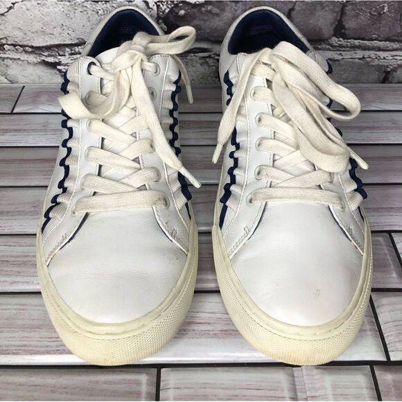 Tory Burch Ruffle White Leather Lace Sneaker Sport Shoes Women’s Sz 9M US/40EU - Picture 2 of 14
